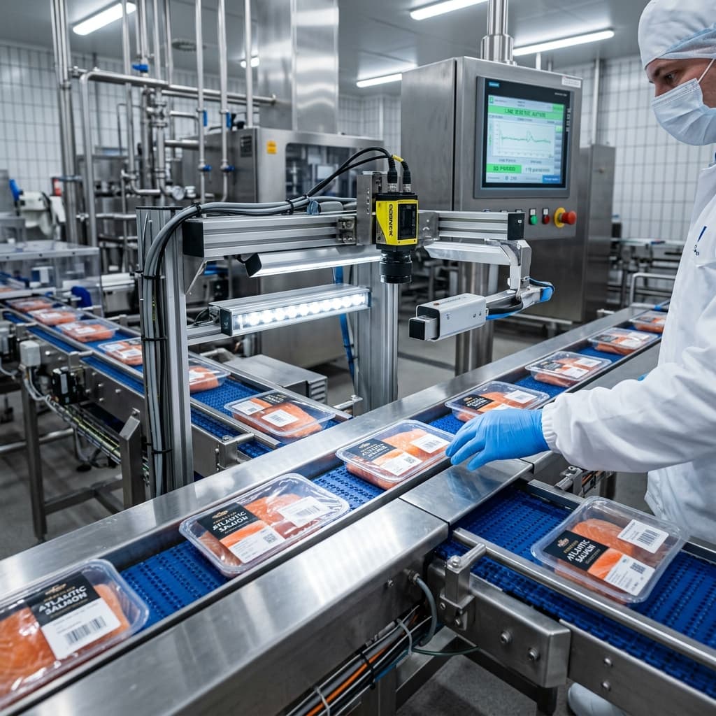 Close-up of food product inspection line