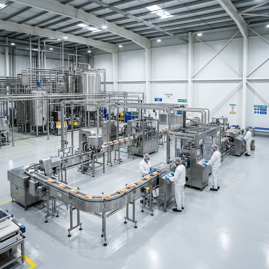 Pristine stainless steel food processing facility