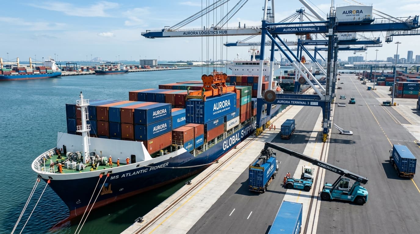 Modern shipping containers at logistics hub